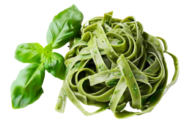 Fresh Homemade Green Pasta with Basil on a Black Background, food concept