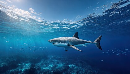 Fototapeta premium Great white shark in ocean depths (1)