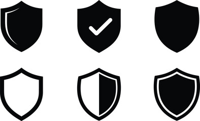 Set of Black Shield Icons for Protection and Security Concepts