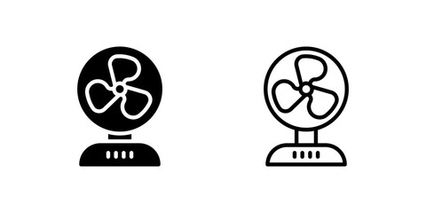 Icon set of standing fan for air circulation and cooling
