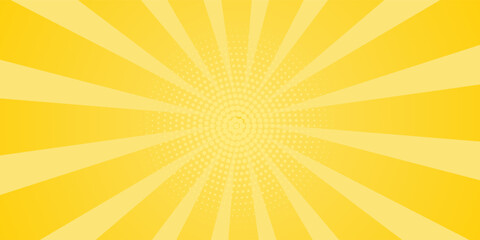 Yellow abstract background with light of sunburst. yellow starburst with halftone. sun ray retro background with flash