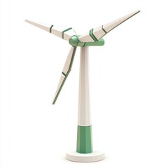 Fototapeta premium Modern wind turbine model showcasing renewable energy technology with a sleek design and green color accents for eco-friendly imagery