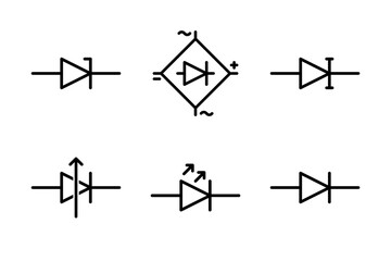 Collection of diode icons for electronics, including LED and standard diodes for circuit diagrams.