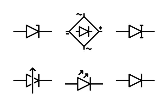 Collection of diode icons for electronics, including LED and standard diodes for circuit diagrams.