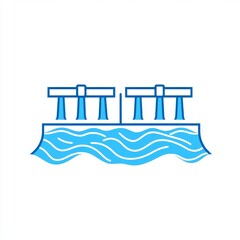 Stylized illustration of a hydroelectric dam with water waves and turbines for energy and environmental concepts
