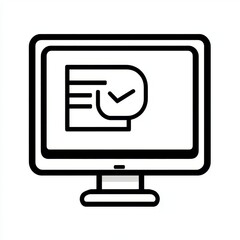 Computer screen displaying confirmation checkmark for successful online transaction or submission in minimalistic outline style