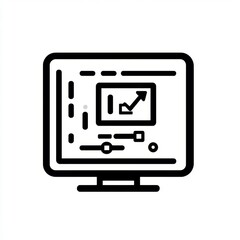 Simple graphic of a computer screen displaying a chart with bars and lines illustrating data analysis and growth trends