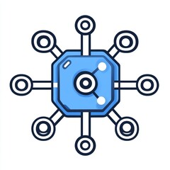 Stylized illustration of a blue network node representing connection and communication in modern technology systems