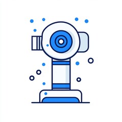 Modern robotic arm with blue accents and bubbles on a white background, showcasing technology and innovation in automation