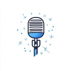 Retro microphone illustration surrounded by sparkling stars on a white background, perfect for music and performance themes