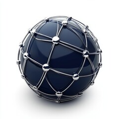 Dark Blue Sphere with Metallic Wireframe Design Featuring Nodes for Abstract Background and Creative Concept Applications