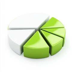 Modern 3D Pie Chart Representation of Data Segments in Vibrant Green and White Colors for Business Analysis and Reporting