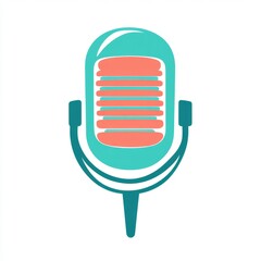 Retro style microphone illustration in vibrant colors for music, broadcasting, and audio graphic design projects