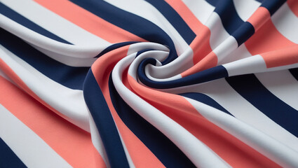 Striped Fabric Texture Coral, Navy, and White Swirl Design
