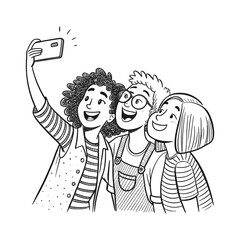 Diverse group of best friends taking a selfie, laughing and joyful moment – Vector Illustration