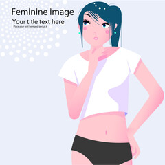 可愛い女性のボデイケアや美容のポーズのベクター画像