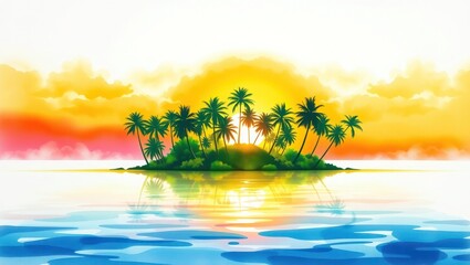 Obraz premium Serene Tropical Island Sunset A Vibrant Cinematic View