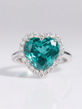 ring with Para&iacute;ba tourmaline stone in a heart shape.