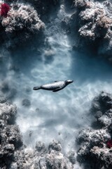 Underwater Seal in Coral Reef
