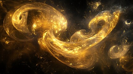 Abstract golden fractal swirls on a black background