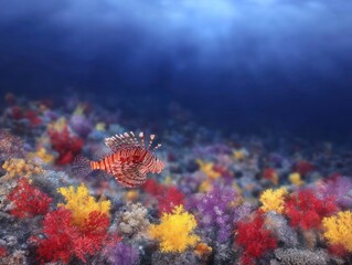 Underwater vibrant coral reef with lionfish