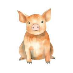 Obraz premium Watercolor Illustration of a Seated Piglet with Large Ears and Pink Snout