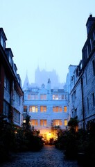 Urban alleyway at twilight