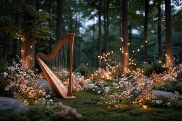 Harp in a magical forest