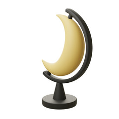A 3D model of a crescent moon on a globe. Ideal for space, celestial themes, astronomy, and educational designs or digital projects.