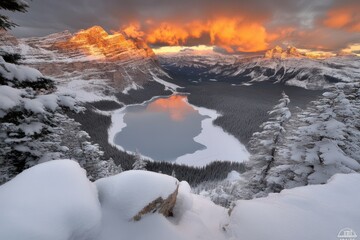 Winter Sunrise over Mountain Lake