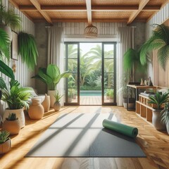 gym a bamboo floor a wall