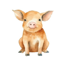 Watercolor Portrait of a Cute Little Piglet