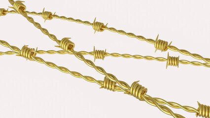 The Gold  barbed wire for war concept  3d Rendering.