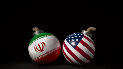 The American and Iran flag on Bomb for war crisis concept 3d Rendering.