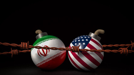 The American and Iran flag on Bomb for war crisis concept 3d Rendering.