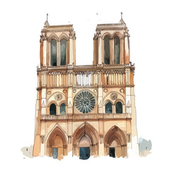 Fototapeta premium Watercolor Sketch of Notre Dame Cathedral Facade