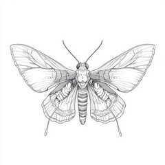 Obraz premium Moth Line Drawing. Beautiful Butterfly Line Icon on White Background