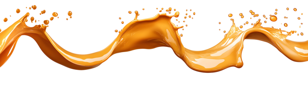 Dynamic flowing caramel splash against a stark black backdrop for abstract design