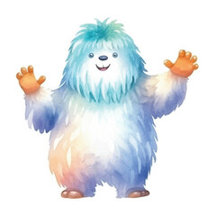 Watercolor Yeti with Teal Hair Welcoming Pose
