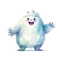 Watercolor Yeti with Open Arms and Cheerful Expression Smiling Wide