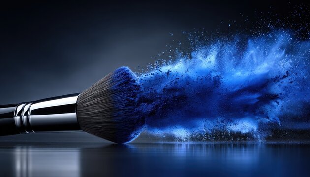 Makeup brush with vibrant blue powder explosion - Powered by Adobe