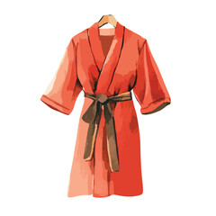 WatercolorStyle Coral Bathrobe with Brown Belt