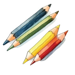 WatercolorStyle Colored Pencils Arranged in Diagonal Composition