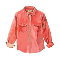Watercolorstyle illustration of a longsleeved coral shirt with buttoned pockets and rolledup cuffs