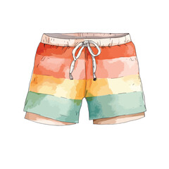 WatercolorStyle Striped Swim Trunks with Drawstring