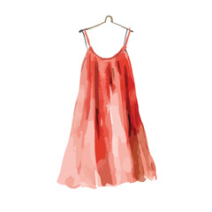 WatercolorStyle Coral Sundress Hanging on Simple Hanger