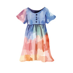 WatercolorStyle TieDye Mini Dress with Button Detail