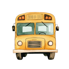 WatercolorStyle Yellow School Bus Front View