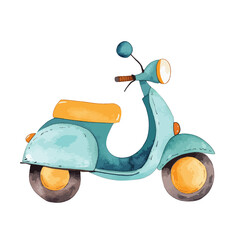 WatercolorStyle Vintage Teal Scooter with Yellow Accents
