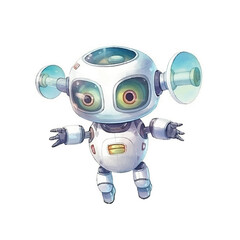 Whimsical Robot with Large Eyes and Transparent Earlike Structures
